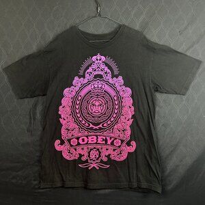 Obey T Shirt Mens XL Black Graphic Print Short Sleeve Skateboarding Tee Y2K